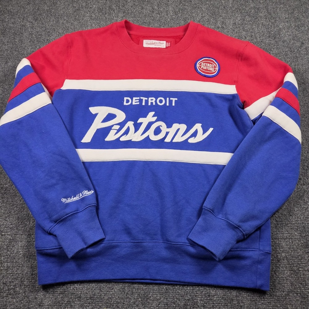 Detroit Pistons NBA Mitchell & Ness Hardwood Classics Crewneck Men's Medium